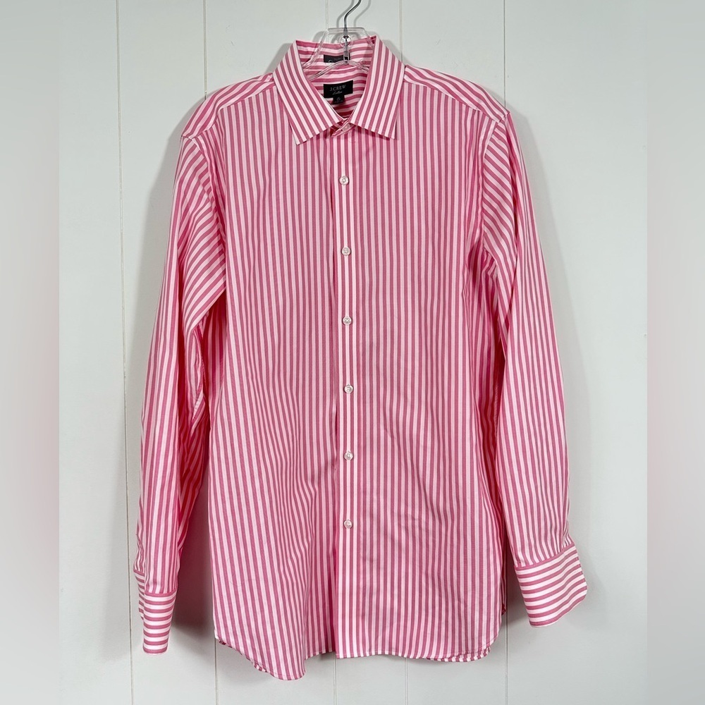 J Crew Ludlow Slim Fit Striped Pink White Dress Shirt Mens Sz 16 34 Long Sleeve